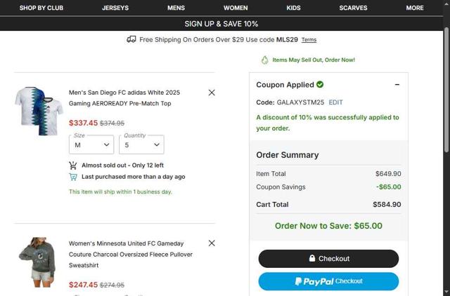 Minnesota United FC checkout page showing Minnesota United FC promo code box | Screenshot taken by SimplyCodes community member on Oct 2, 2025