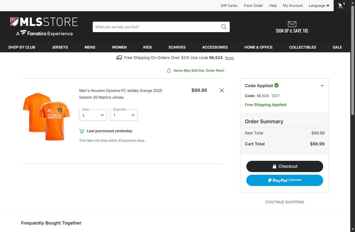 Minnesota United FC checkout page showing Minnesota United FC promo code box | Screenshot taken by SimplyCodes community member on Jan 31, 2026