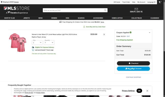 Minnesota United FC checkout page showing Minnesota United FC promo code box | Screenshot taken by SimplyCodes community member on Sep 10, 2025