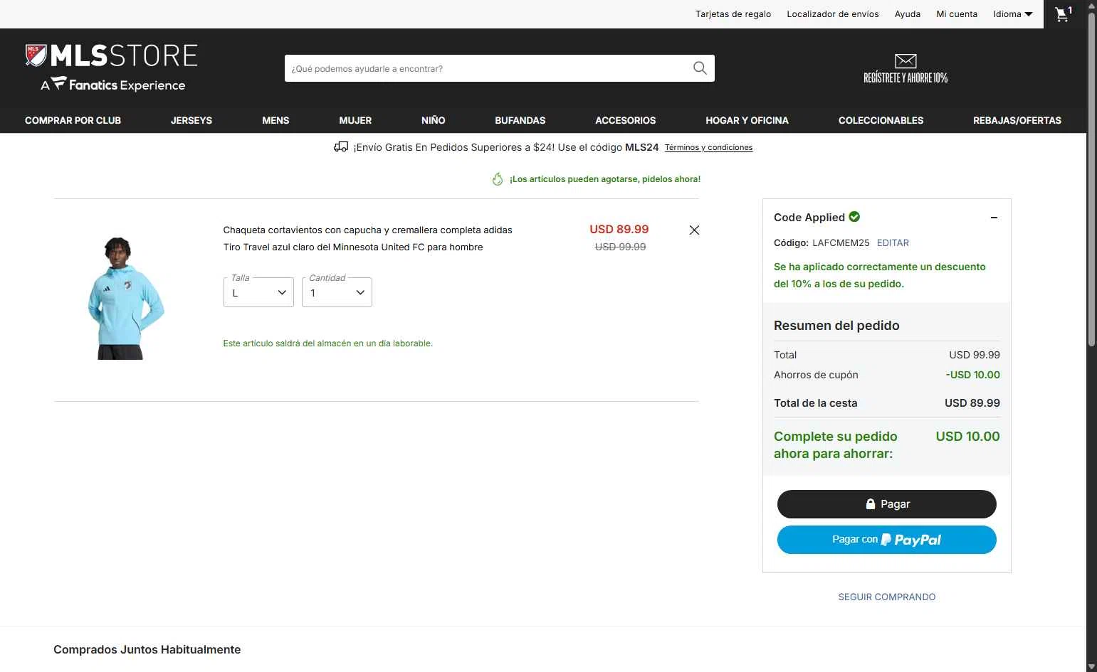 Minnesota United FC checkout page showing Minnesota United FC promo code box | Screenshot taken by SimplyCodes community member on Jan 31, 2026