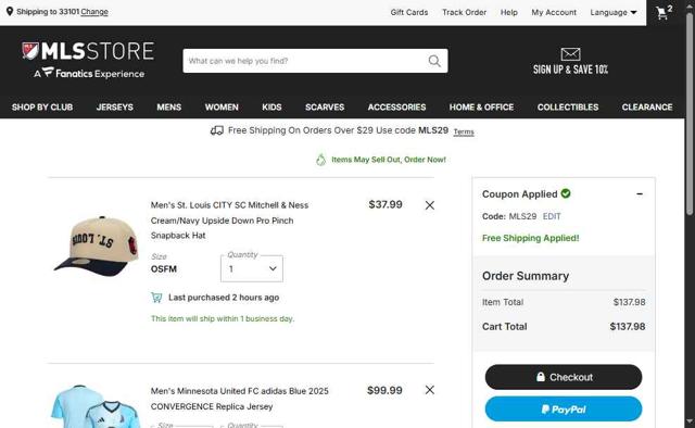 Minnesota United FC checkout page showing Minnesota United FC promo code box | Screenshot taken by SimplyCodes community member on Oct 2, 2025