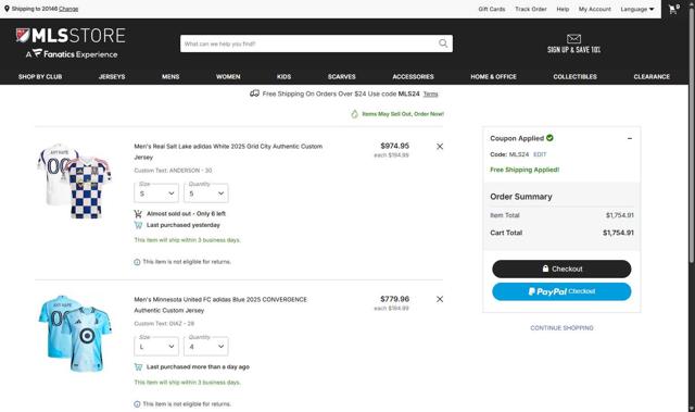 Minnesota United FC checkout page showing Minnesota United FC promo code box | Screenshot taken by SimplyCodes community member on Oct 6, 2025