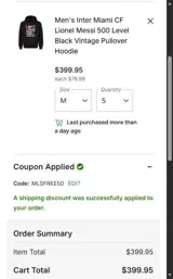 MLSFREE50 coupon verification screenshot