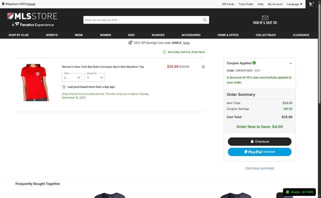 Minnesota United FC checkout page showing Minnesota United FC promo code box | Screenshot taken by SimplyCodes community member on Sep 11, 2025
