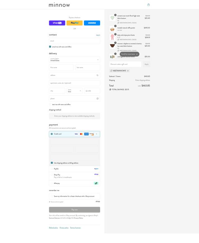 Minnow checkout page showing Minnow discount code box | Screenshot taken by SimplyCodes community member on Aug 22, 2025