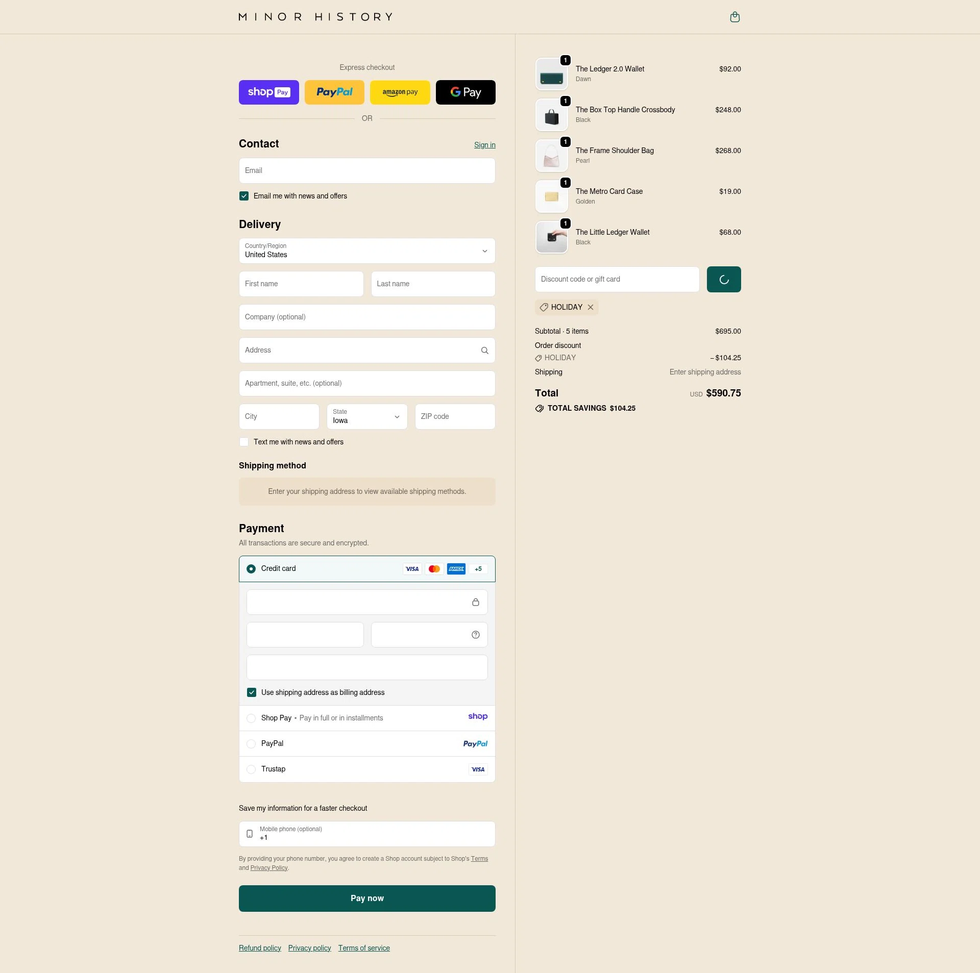 Minor History checkout page showing Minor History promo code box | Screenshot taken by SimplyCodes community member on Jan 10, 2026