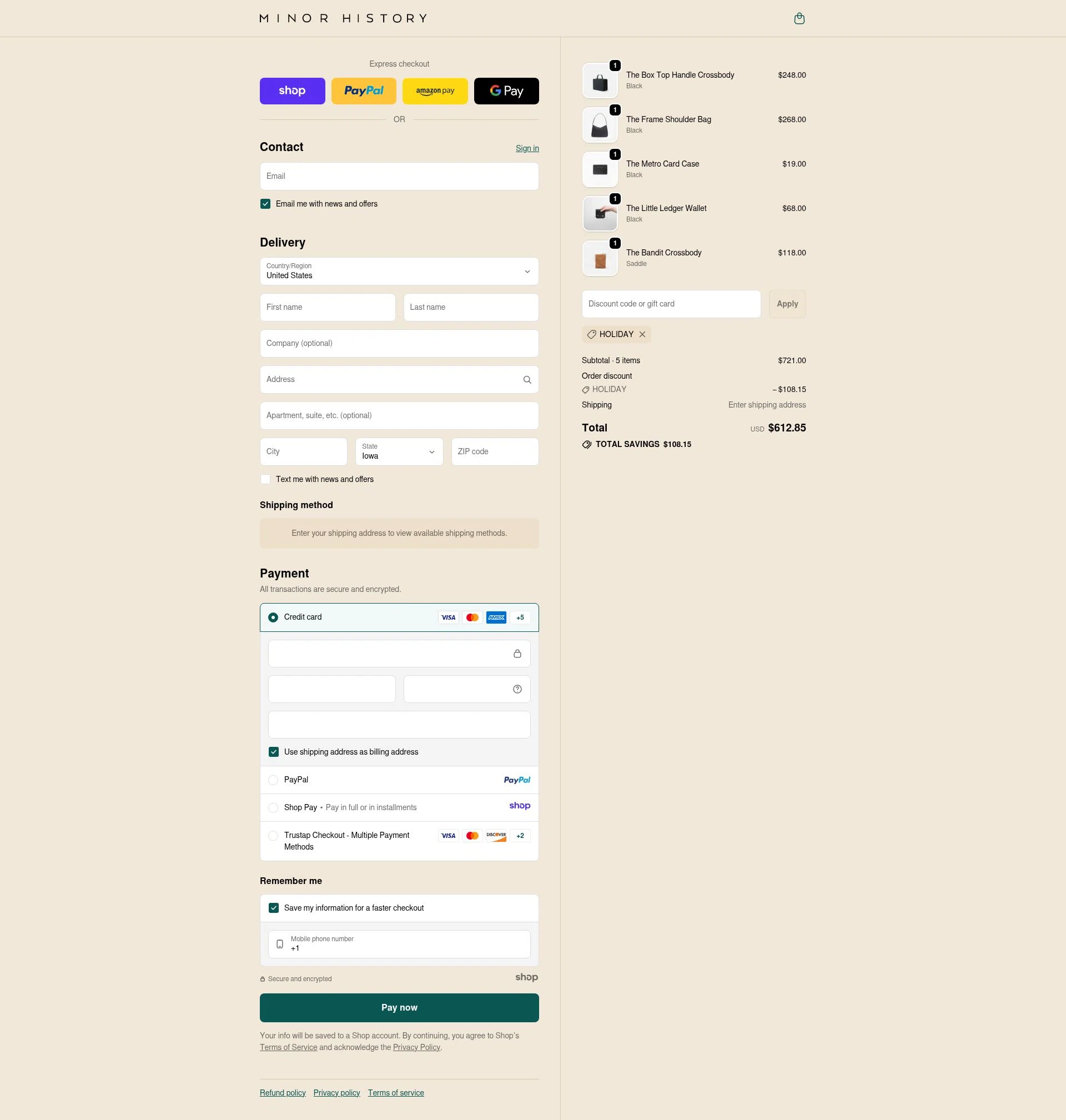 Minor History checkout page showing Minor History promo code box | Screenshot taken by SimplyCodes community member on Dec 13, 2025