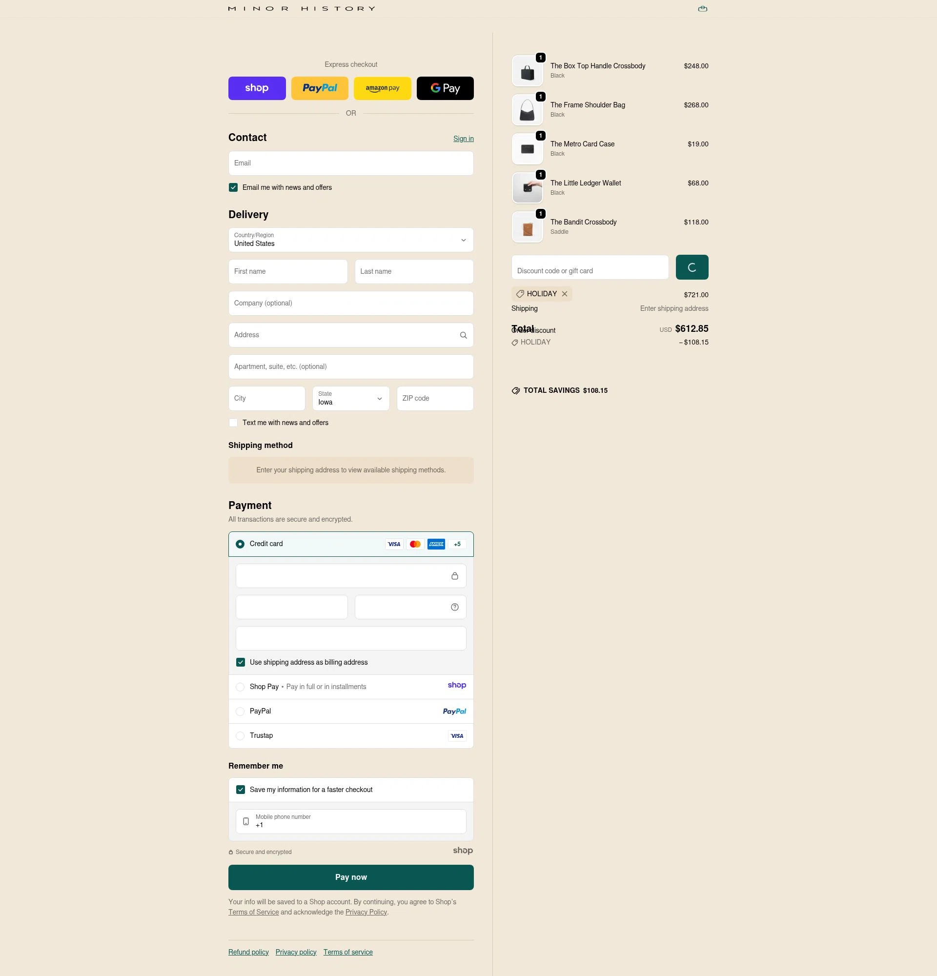 Minor History checkout page showing Minor History promo code box | Screenshot taken by SimplyCodes community member on Dec 25, 2025
