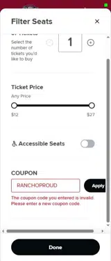 Minor League Baseball coupon verification screenshot
