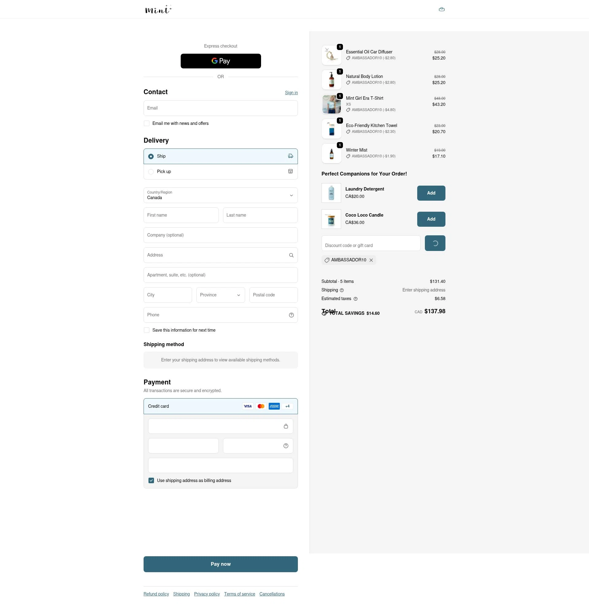 Mint Cleaning checkout page showing Mint Cleaning discount code box | Screenshot taken by SimplyCodes community member on Feb 7, 2026