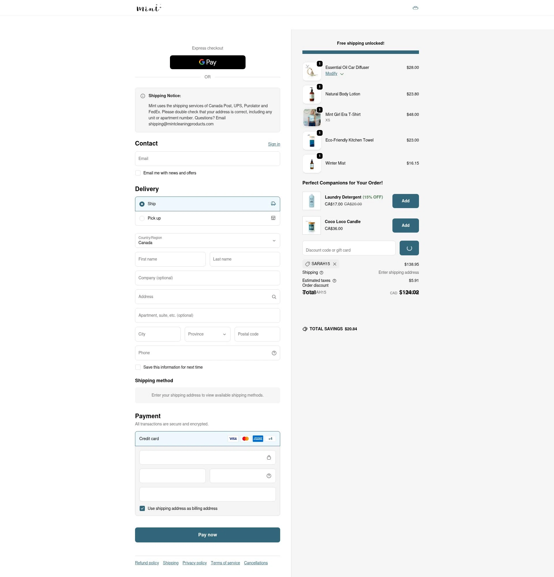 Mint Cleaning checkout page showing Mint Cleaning discount code box | Screenshot taken by SimplyCodes community member on Jan 29, 2026