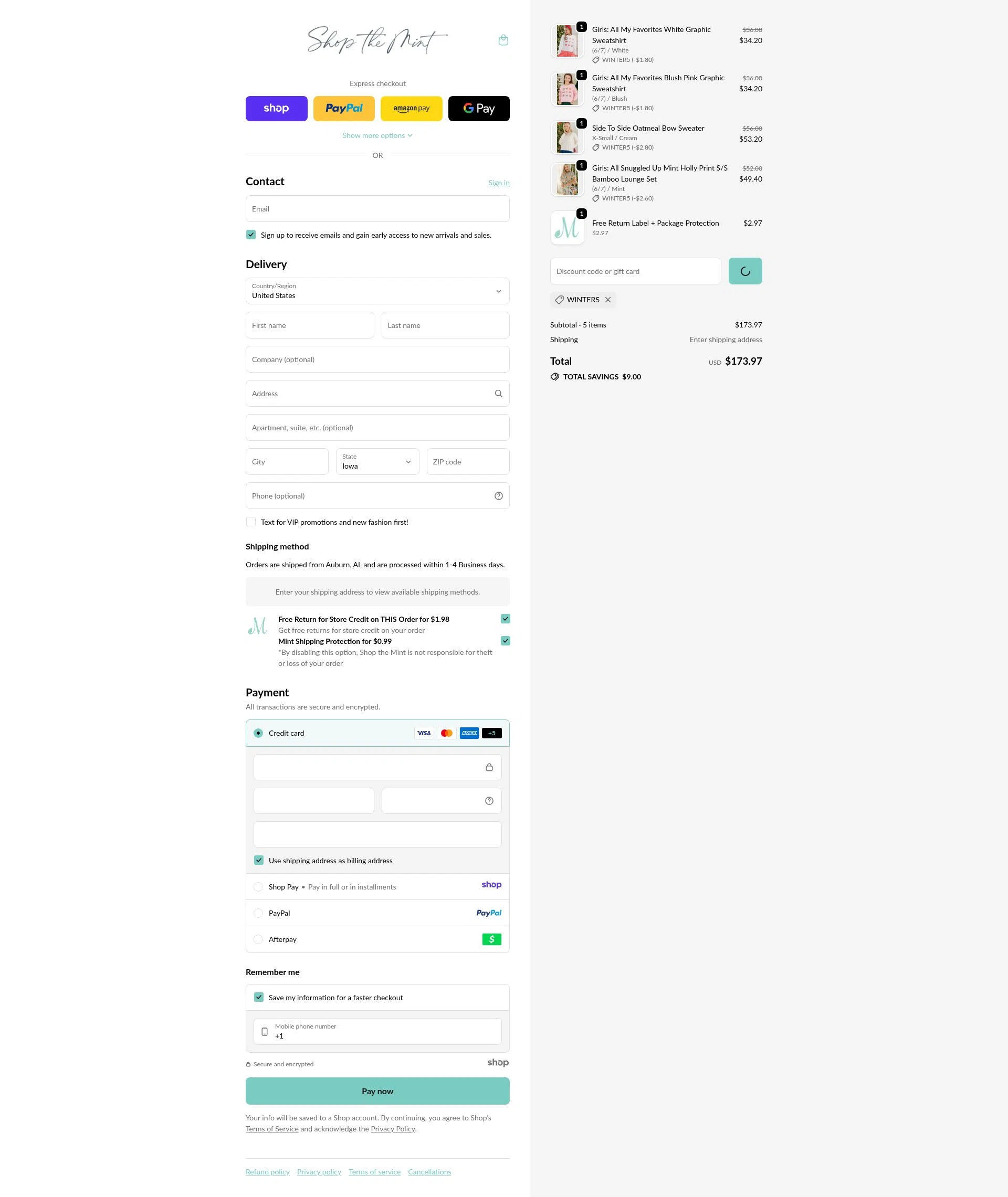 Mint Julep Boutique checkout page showing Mint Julep Boutique coupon code box | Screenshot taken by SimplyCodes community member on Dec 28, 2025