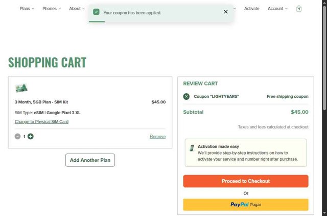 Mint Mobile checkout page showing Mint Mobile promo code box | Screenshot taken by SimplyCodes community member on Aug 22, 2025
