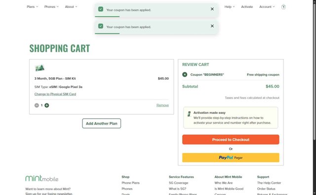 Mint Mobile checkout page showing Mint Mobile promo code box | Screenshot taken by SimplyCodes community member on Aug 22, 2025