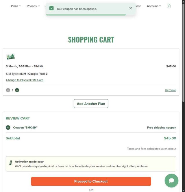Mint Mobile checkout page showing Mint Mobile promo code box | Screenshot taken by SimplyCodes community member on Aug 22, 2025