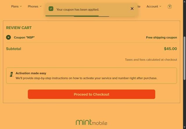 Mint Mobile checkout page showing Mint Mobile promo code box | Screenshot taken by SimplyCodes community member on Aug 22, 2025