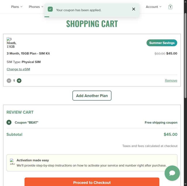 Mint Mobile checkout page showing Mint Mobile promo code box | Screenshot taken by SimplyCodes community member on Aug 22, 2025