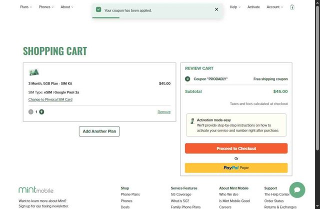 Mint Mobile checkout page showing Mint Mobile promo code box | Screenshot taken by SimplyCodes community member on Aug 22, 2025