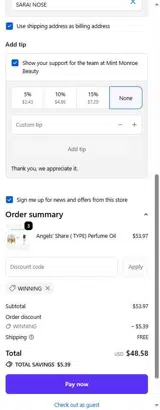 WINNING coupon verification screenshot