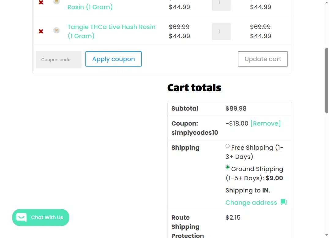 Mints Market checkout page showing Mints Market coupon code box | Screenshot taken by SimplyCodes community member on Dec 20, 2025
