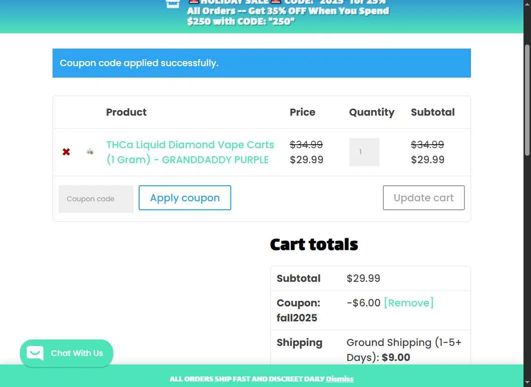Mints Market checkout page showing Mints Market coupon code box | Screenshot taken by SimplyCodes community member on Jan 2, 2026