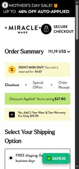 SAVE20 coupon verification screenshot