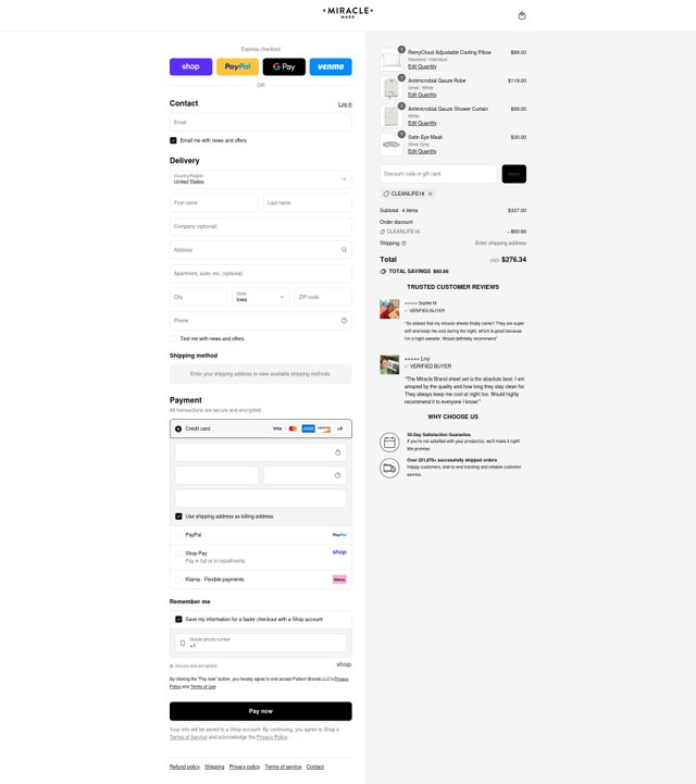 Miracle Brand checkout page showing Miracle Brand promo code box | Screenshot taken by SimplyCodes community member on Sep 1, 2025