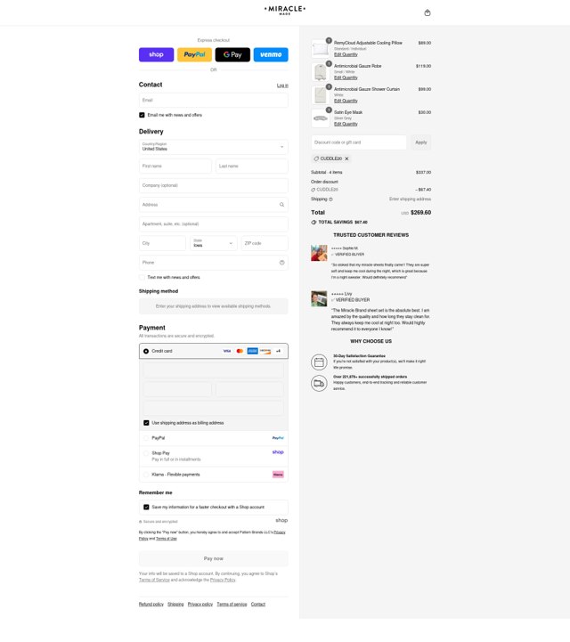 Miracle Brand checkout page showing Miracle Brand promo code box | Screenshot taken by SimplyCodes community member on Sep 1, 2025