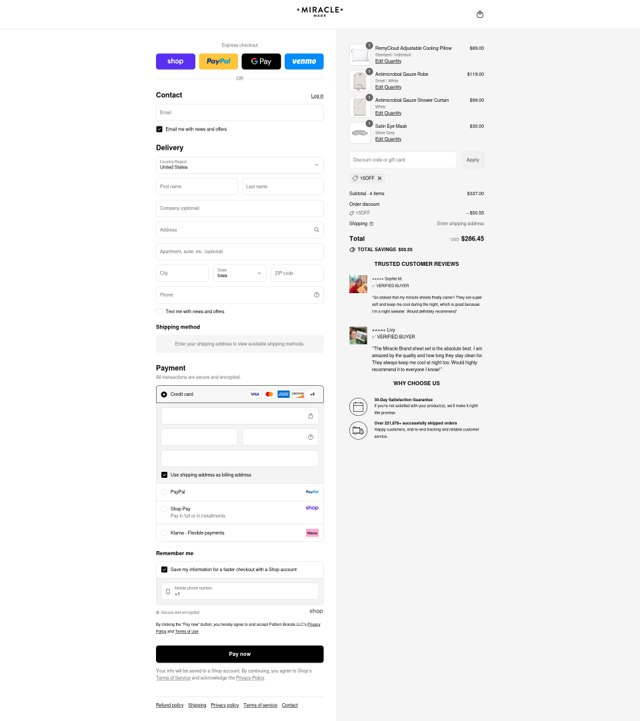 Miracle Brand checkout page showing Miracle Brand promo code box | Screenshot taken by SimplyCodes community member on Sep 1, 2025