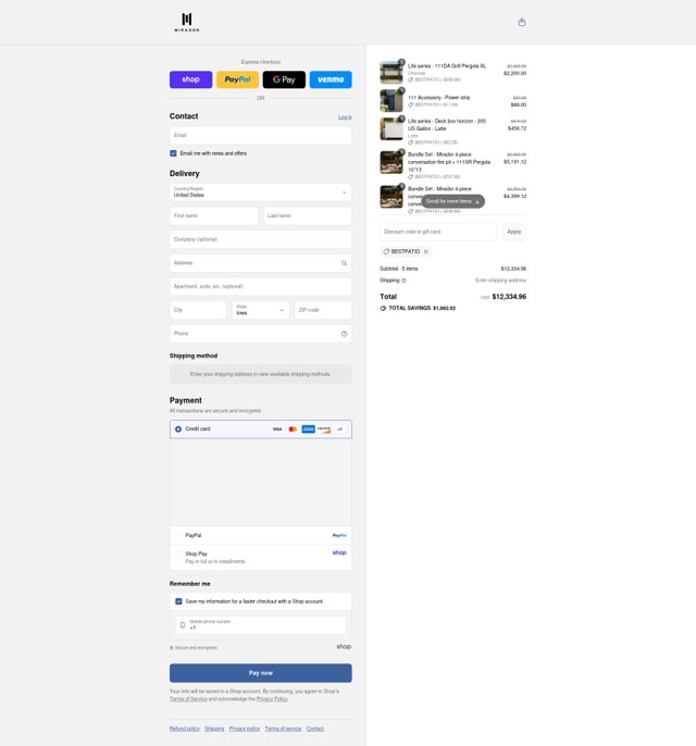 Mirador Outdoor checkout page showing Mirador Outdoor promo code box | Screenshot taken by SimplyCodes community member on Aug 31, 2025