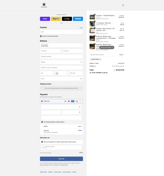 Mirador Outdoor checkout page showing Mirador Outdoor promo code box | Screenshot taken by SimplyCodes community member on Aug 31, 2025