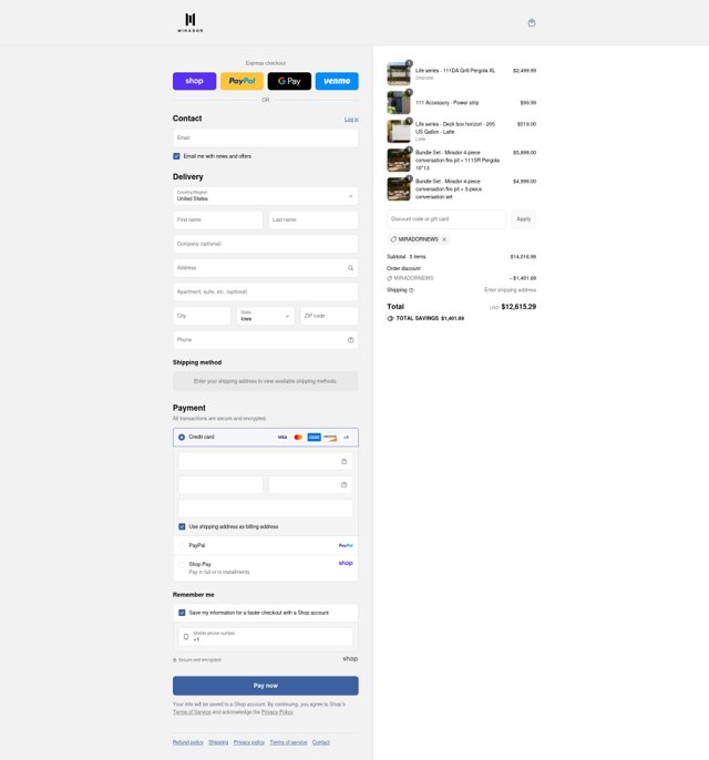 Mirador Outdoor checkout page showing Mirador Outdoor promo code box | Screenshot taken by SimplyCodes community member on Aug 31, 2025