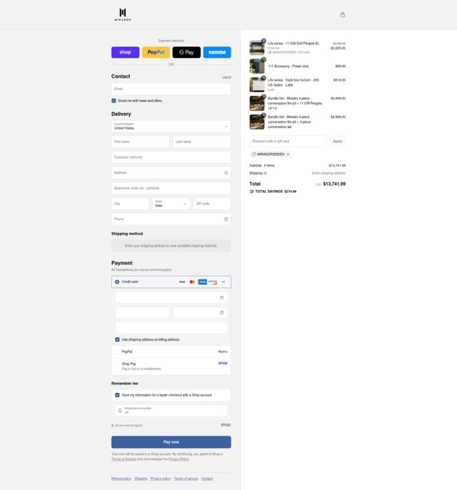 Mirador Outdoor checkout page showing Mirador Outdoor promo code box | Screenshot taken by SimplyCodes community member on Sep 5, 2025