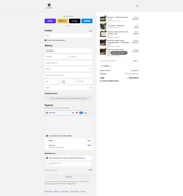 Mirador Outdoor checkout page showing Mirador Outdoor promo code box | Screenshot taken by SimplyCodes community member on Sep 5, 2025