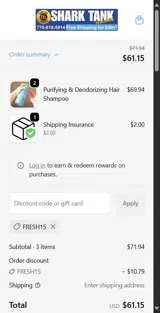 FRESH15 coupon verification screenshot