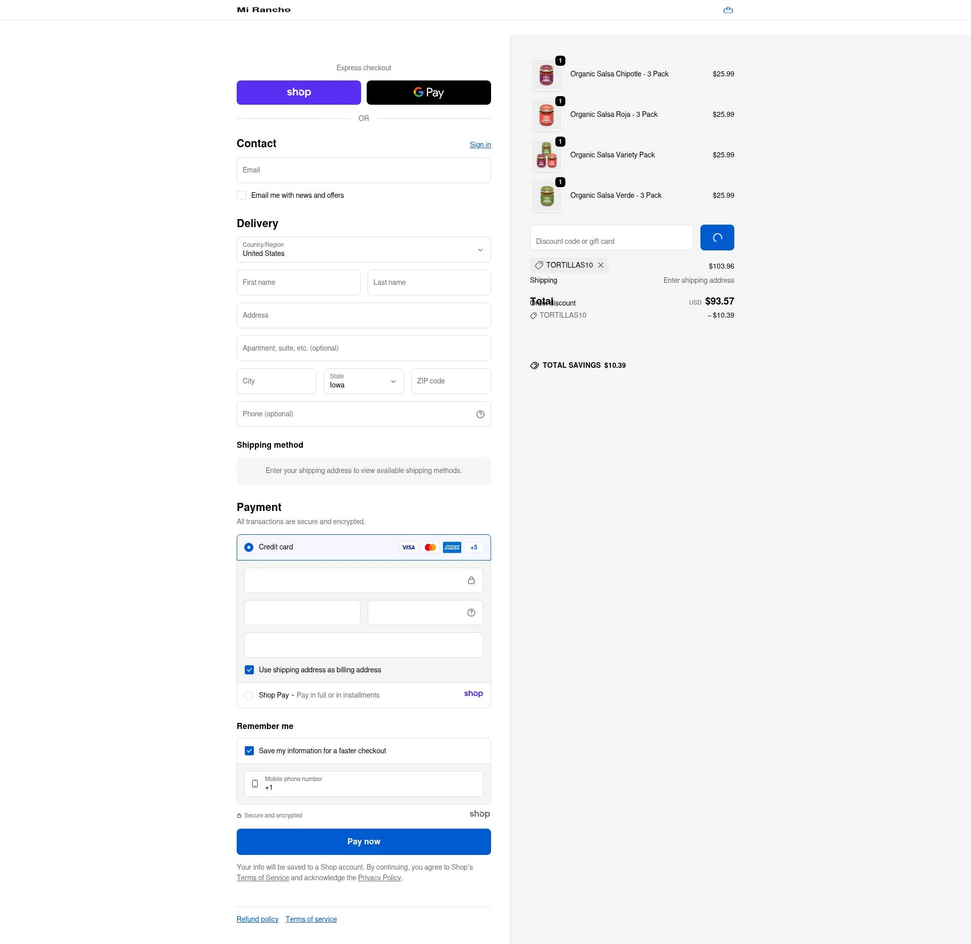 Mi Rancho checkout page showing Mi Rancho promo code box | Screenshot taken by SimplyCodes community member on Jan 3, 2026