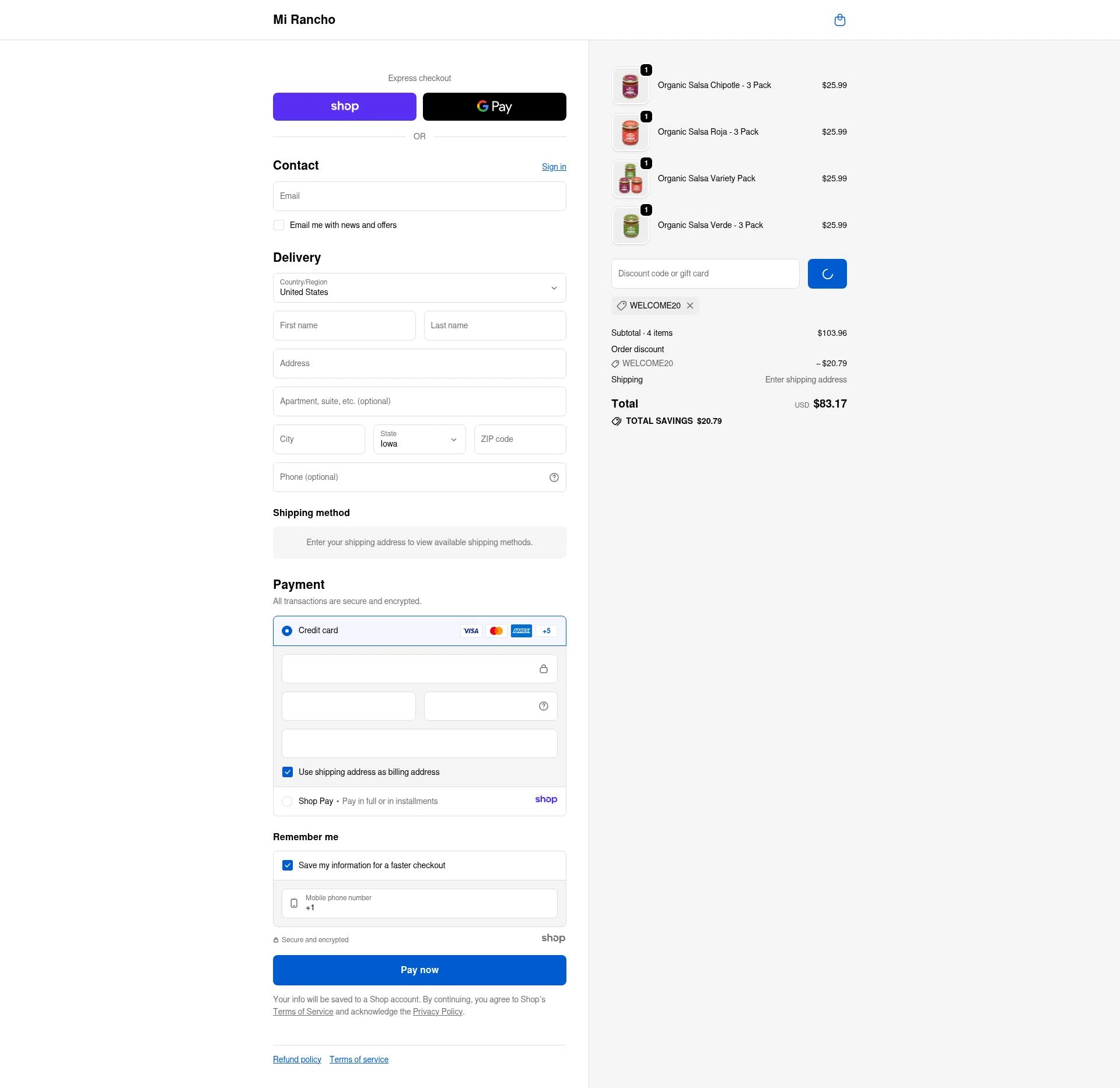 Mi Rancho checkout page showing Mi Rancho promo code box | Screenshot taken by SimplyCodes community member on Jan 3, 2026
