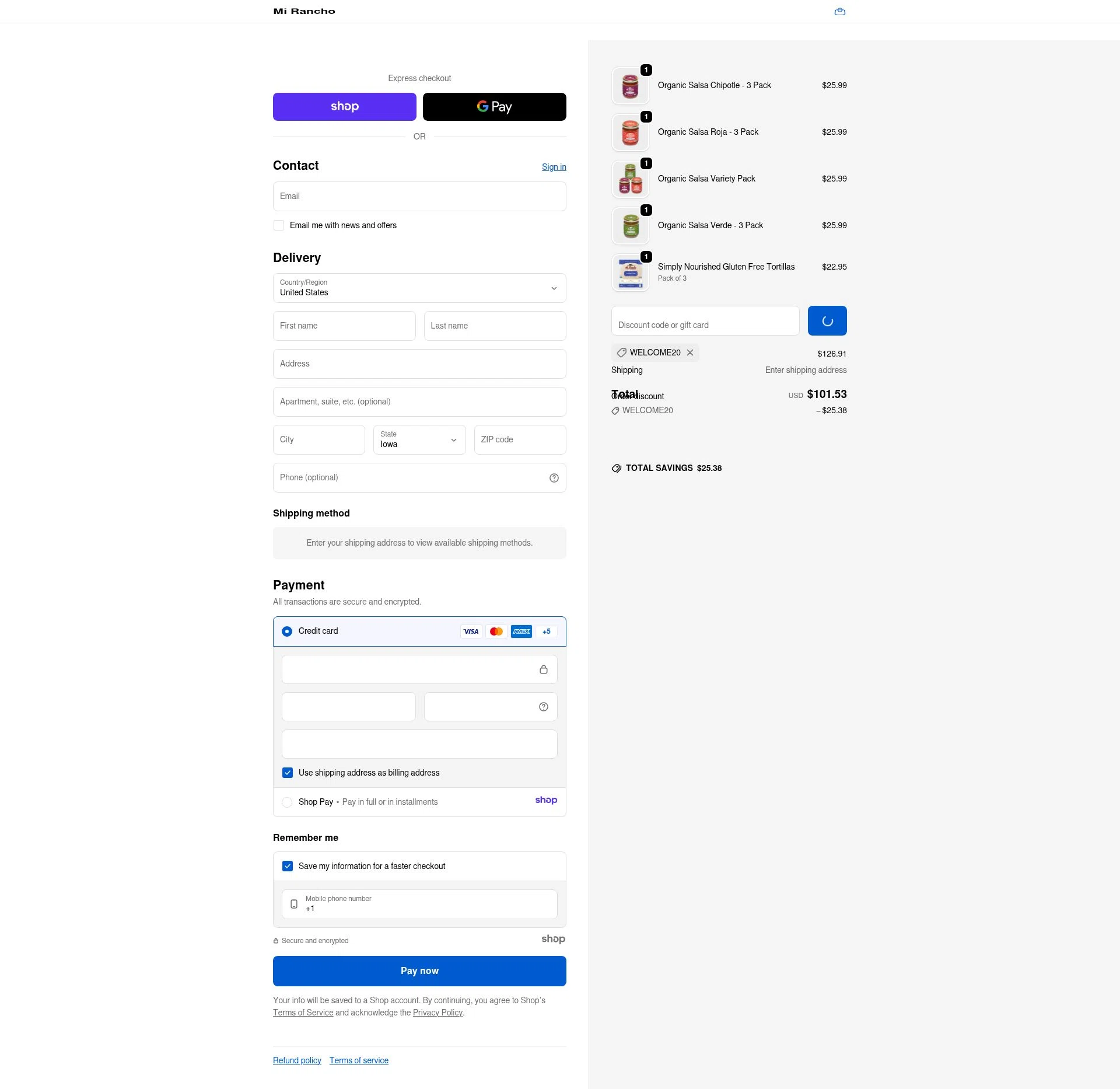 Mi Rancho checkout page showing Mi Rancho promo code box | Screenshot taken by SimplyCodes community member on Jan 8, 2026