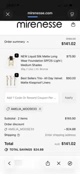 Mirenesse coupon verification screenshot