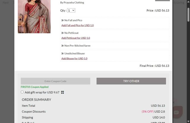 Mirraw checkout page showing Mirraw coupon code box | Screenshot taken by SimplyCodes community member on Jul 11, 2025