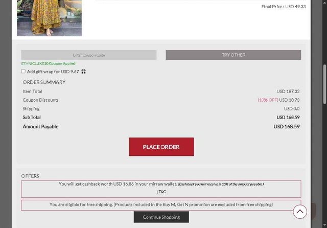 Mirraw checkout page showing Mirraw coupon code box | Screenshot taken by SimplyCodes community member on Jul 27, 2025