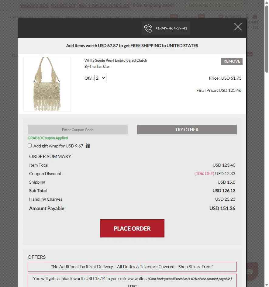 Mirraw checkout page showing Mirraw coupon code box | Screenshot taken by SimplyCodes community member on Oct 27, 2025
