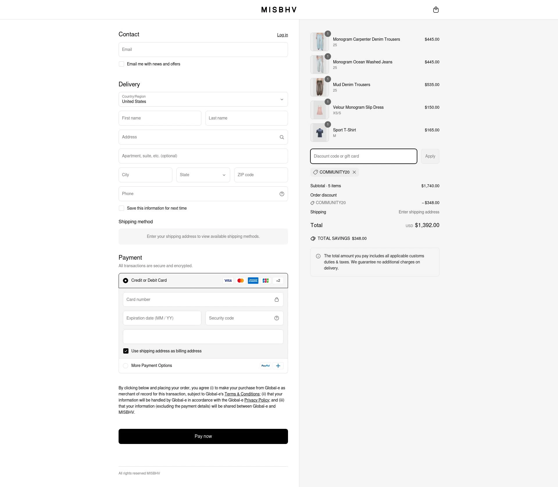 MISBHV checkout page showing MISBHV promo code box | Screenshot taken by SimplyCodes community member on Apr 6, 2025