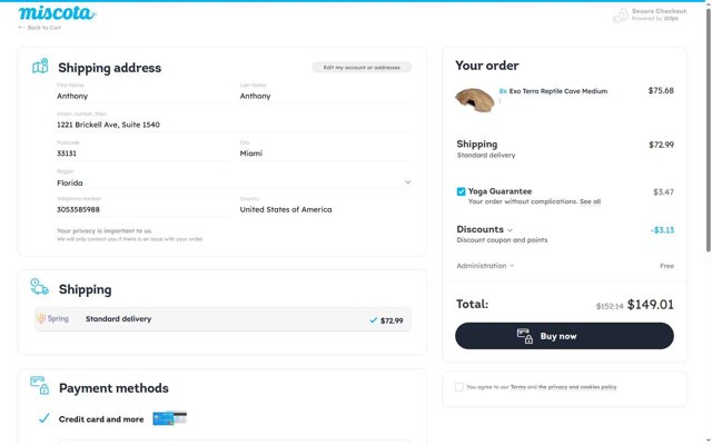 Miscota checkout page showing Miscota promo code box | Screenshot taken by SimplyCodes community member on Jul 25, 2025