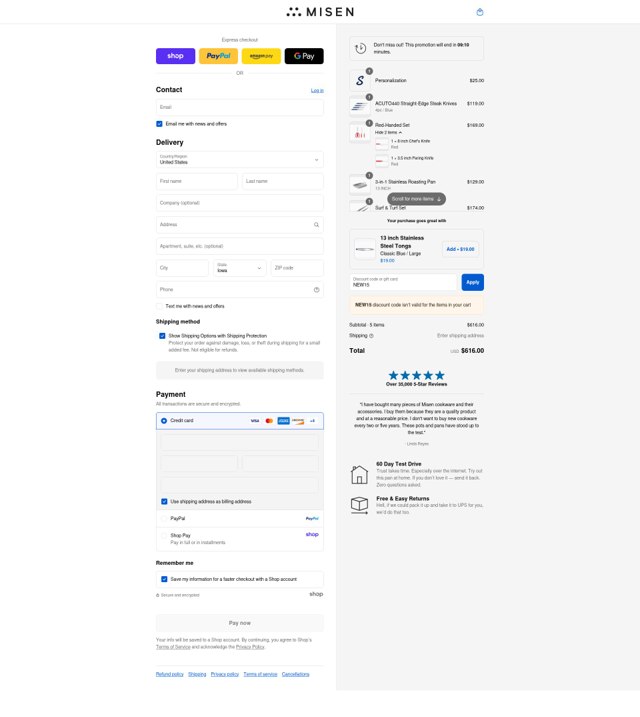 Misen checkout page showing Misen discount code box | Screenshot taken by SimplyCodes community member on Sep 6, 2025