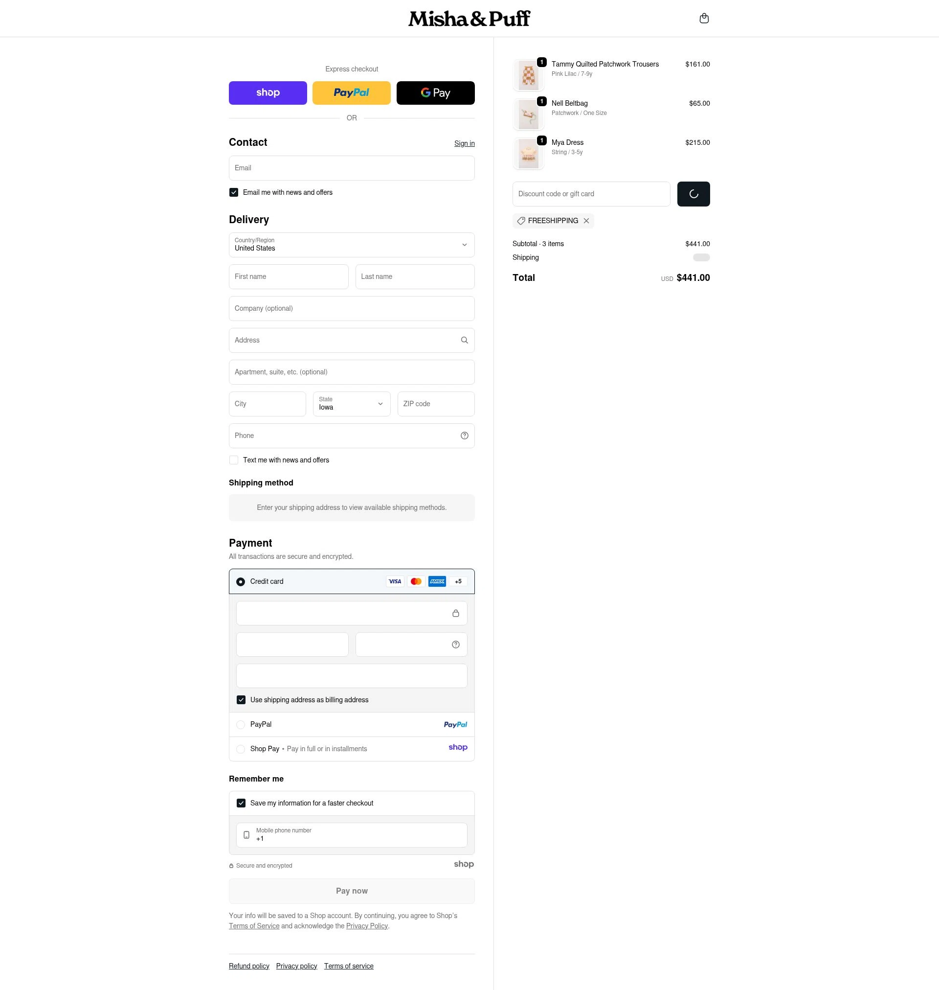 Misha & Puff checkout page showing Misha & Puff promo code box | Screenshot taken by SimplyCodes community member on Dec 28, 2025