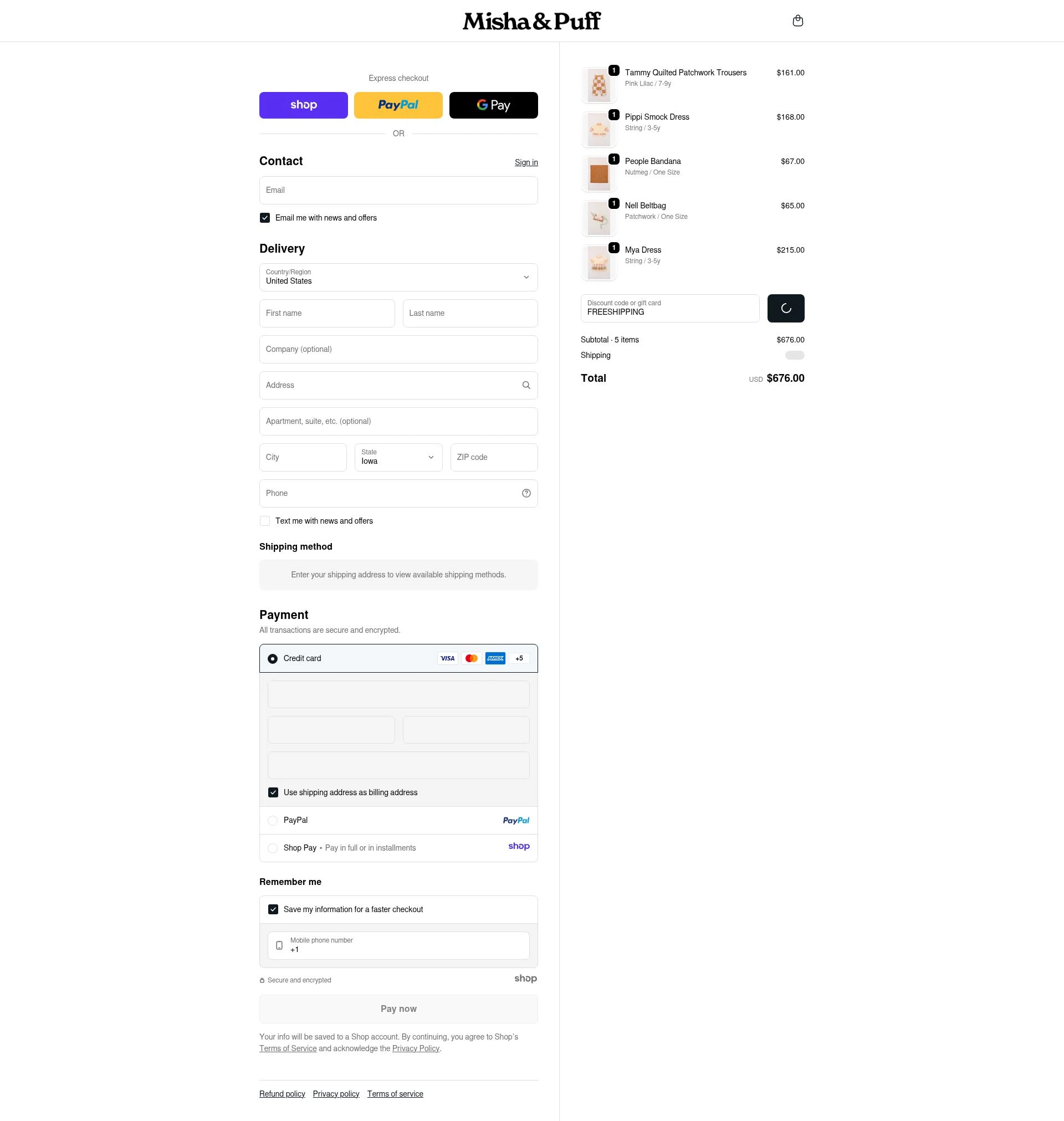 Misha & Puff checkout page showing Misha & Puff promo code box | Screenshot taken by SimplyCodes community member on Dec 23, 2025
