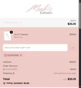 Mish Esthetics coupon verification screenshot