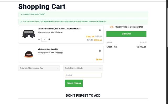 Mishimoto checkout page showing Mishimoto discount code box | Screenshot taken by SimplyCodes community member on May 16, 2025