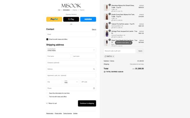 Misook checkout page showing Misook coupon code box | Screenshot taken by SimplyCodes community member on Sep 12, 2025